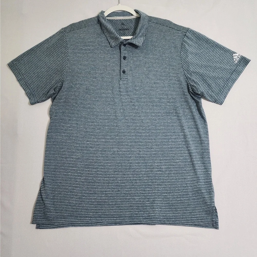 Adidas Mens Golf Polo Shirt Blue Navy Striped Short Sleeve Performance XL